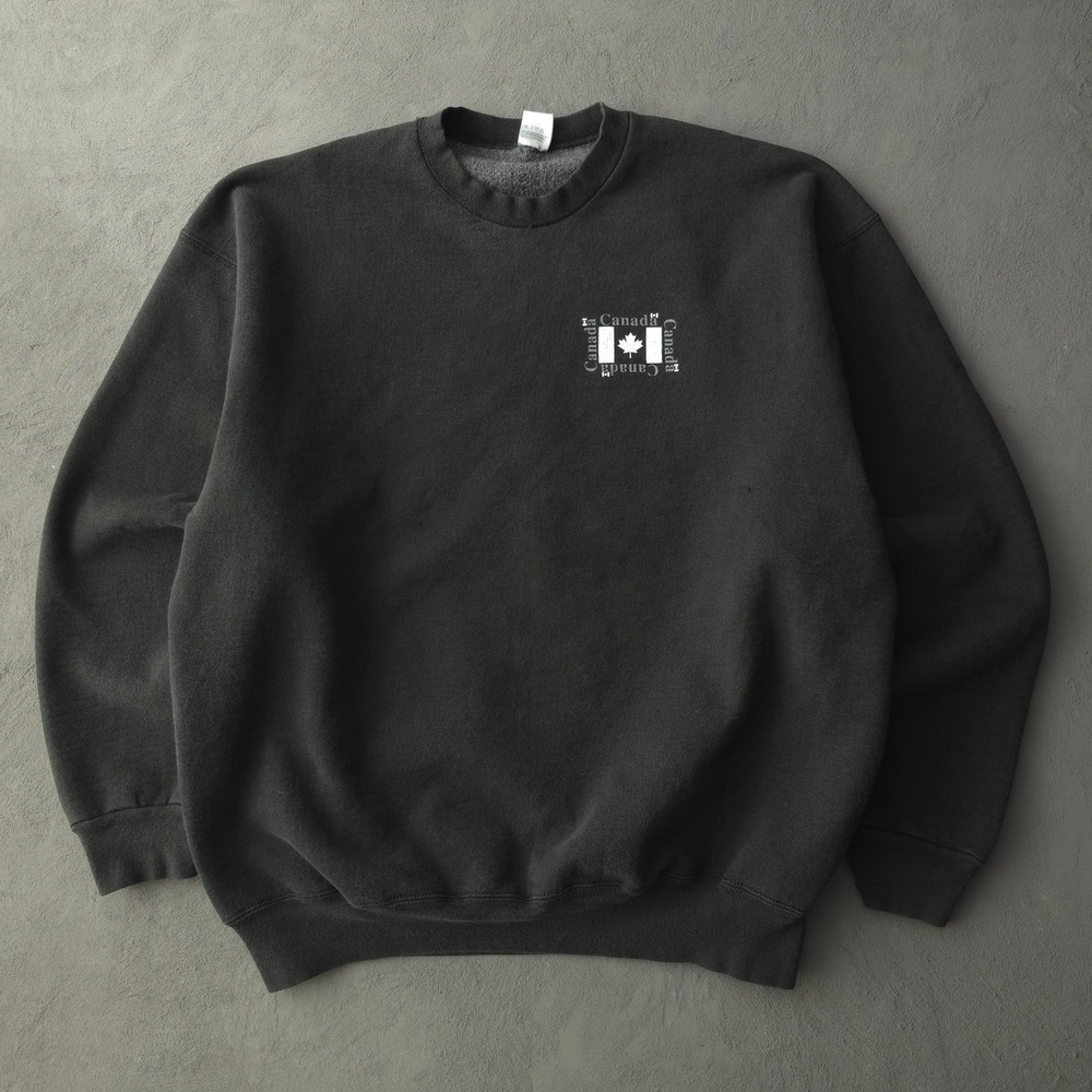 Vintage 90s Fruit of the Loom Black Sweatshirt XXL Canada Flag Heavyweight - Picture 11 of 11